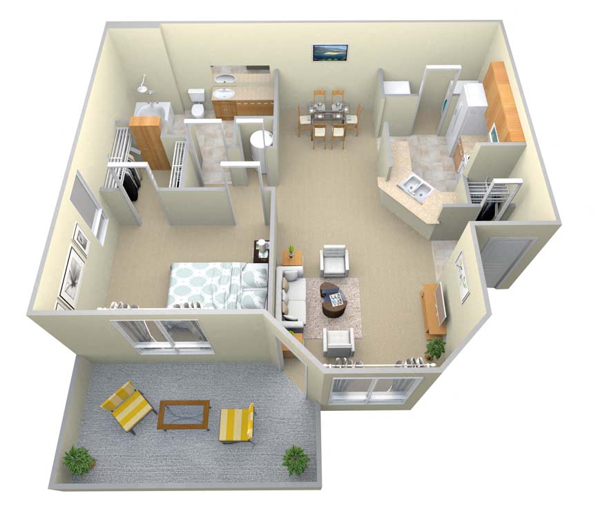 Floor plan for 1 bed, 1 bath, 850 sqft
